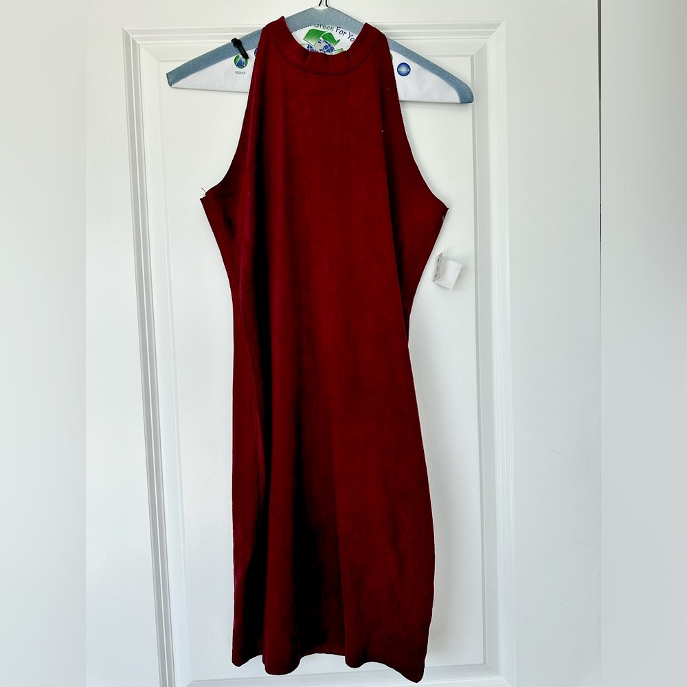 NWT Olivaceous burgundy wine vegan suede dress